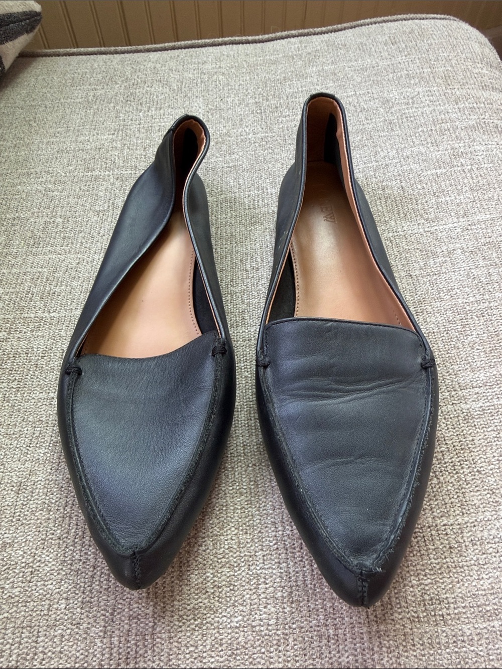 J Crew Black Pointed Toe Leather Flats